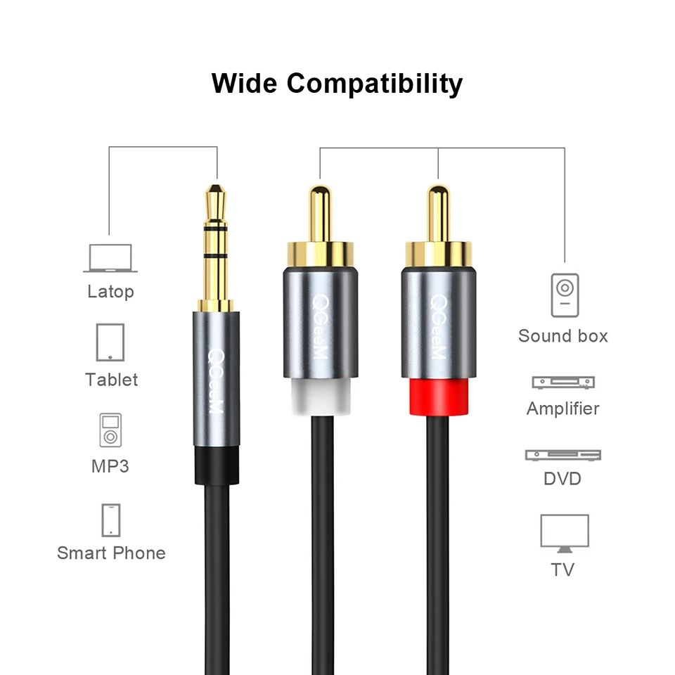 Cabo RCA QGeeM 2RCA para 3.5mm - Home Cinema Player avaliação e preço